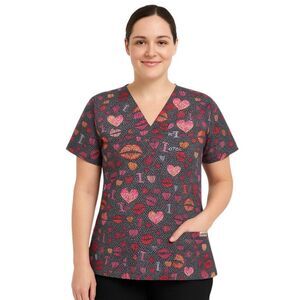 UA Scrubs Medium Whimsical Top V-Neck Side Slits Double and Single Pockets